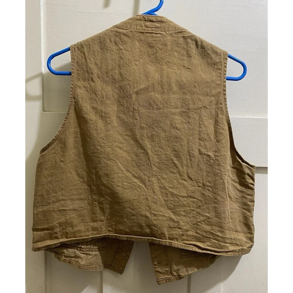Vintage Riffle Hunting Vest Circa 1940‎ Sz Large Tan Thick Linen Fabric